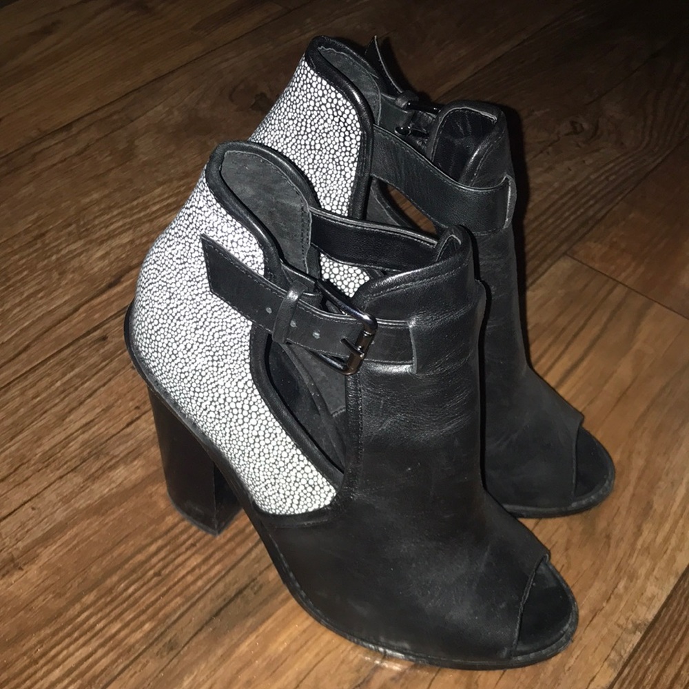Black booties with white dot design